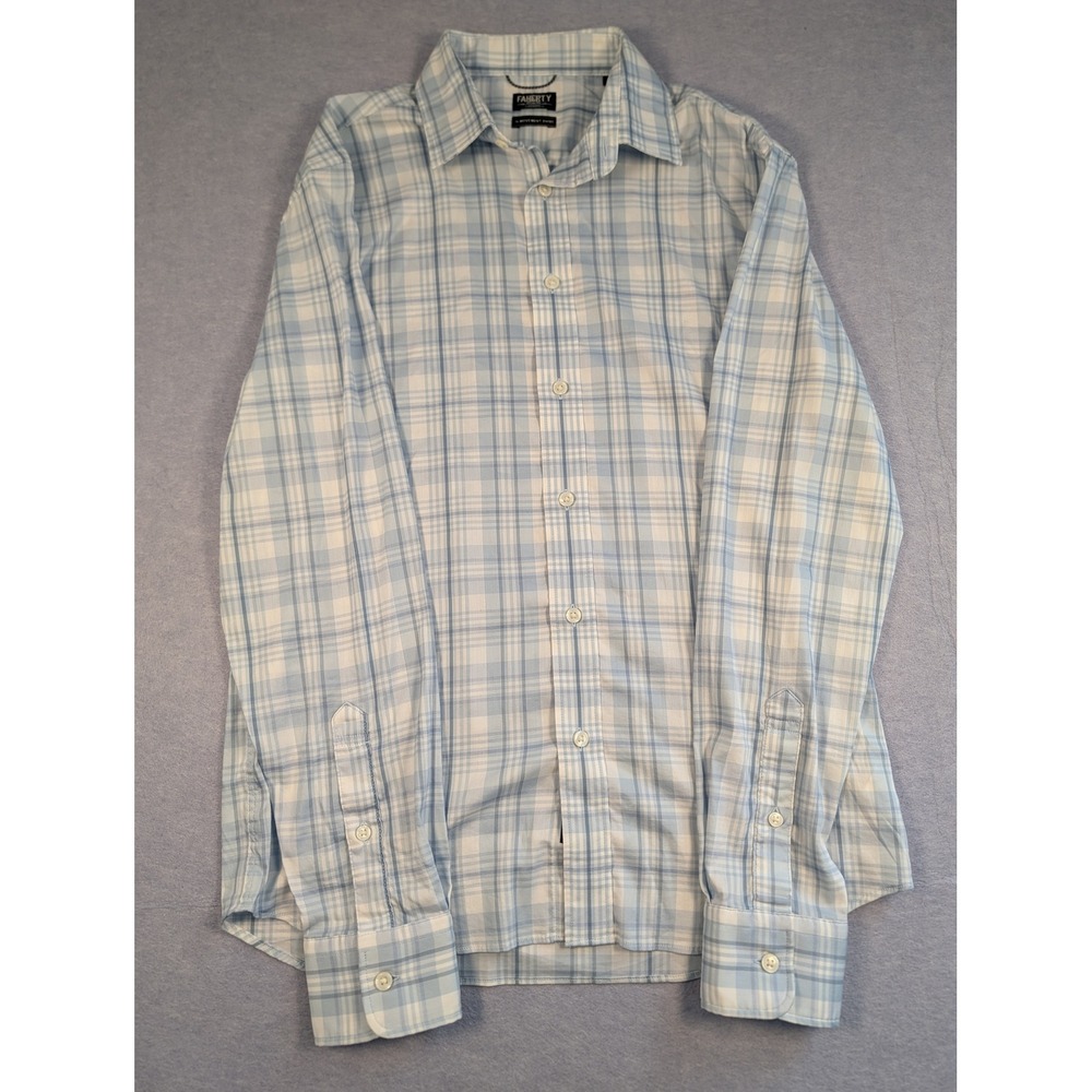 Faherty Movement Shirt Mens S Blue Plaid Supima Cotton Stretch MWU2504 Excellent